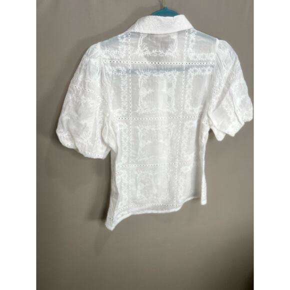 Taelynn White Coquette Button Up Puff Sleeve Embroidered Sz M Fairy Cottage Y2K - Picture 2 of 13